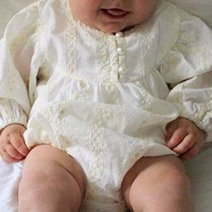 Baby Girls Princess Romper Long Sleeve Lace Flowers Bodysuit with headband